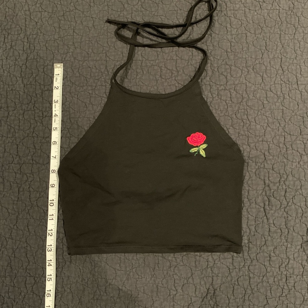 Black halter top with rose